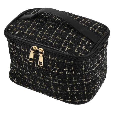 Unique Bargains- Travel Makeup Bag Organizer Case Woolen Plaid Pattern