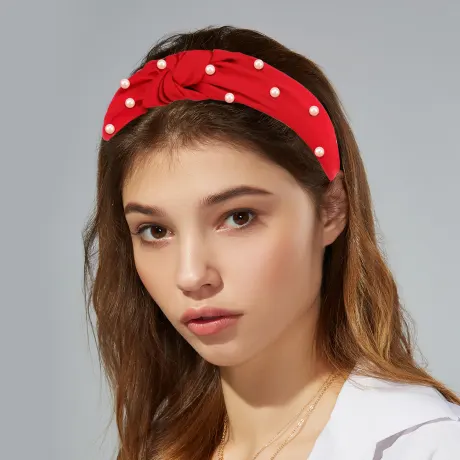 Unique Bargains- Satin Knotted Pearl Hairband Headband