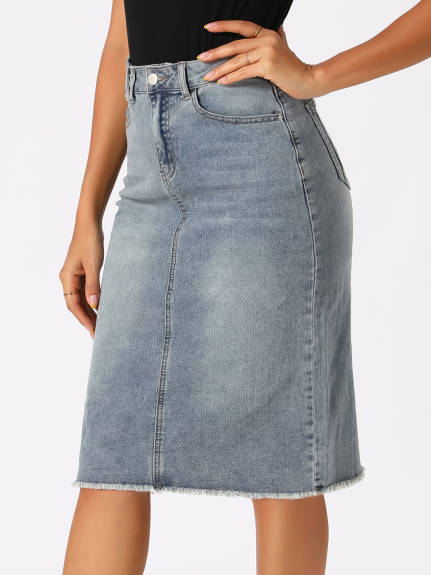 Allegra K- High Waist Back Slit Stretch Denim Skirt