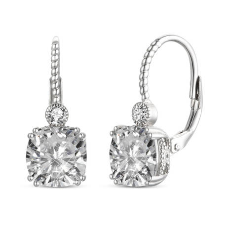 Genevive Sterling Silver with Clear Cubic Zirconia Leverback Drop Earrings