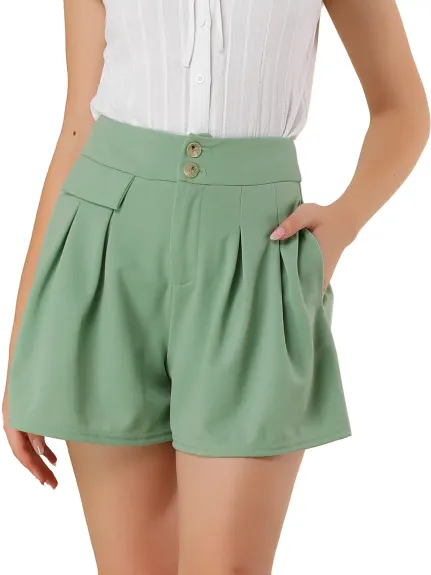 Allegra K - Button Wide Leg High Waist A Line Shorts