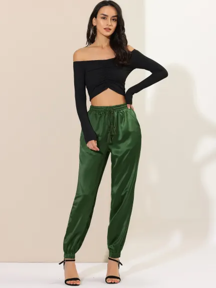 Allegra K- Pantalon d'athlétisme à taille élastique, longueur cheville, jogging