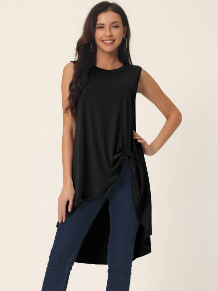 Allegra K- Sleeveless Asymmetrical Crewneck Blouse