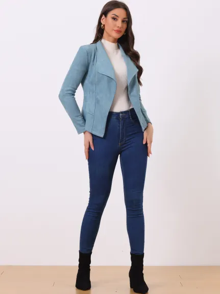 Allegra K- Cardigan veste drapée à revers ouvert en faux suède