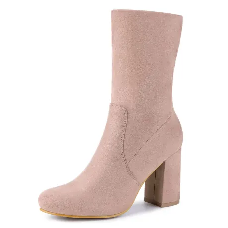 Allegra K - Rounded Toe Block Heel Stretch Ankle Boots