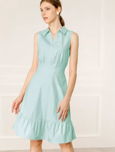 Allegra K- Cotton Sleeveless Belted Ruffled Shirt Dress