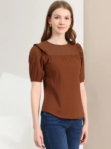 Allegra K - Cotton Round Neck Short Sleeve Ruffle Top