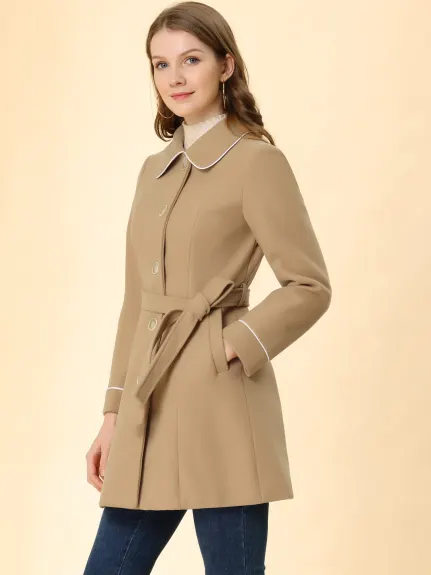 Allegra K- Elegant Lapel Collar Long Trench Coat