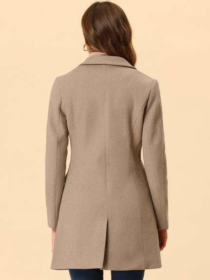 Allegra K- Notched Lapel Single Breasted Long Coat