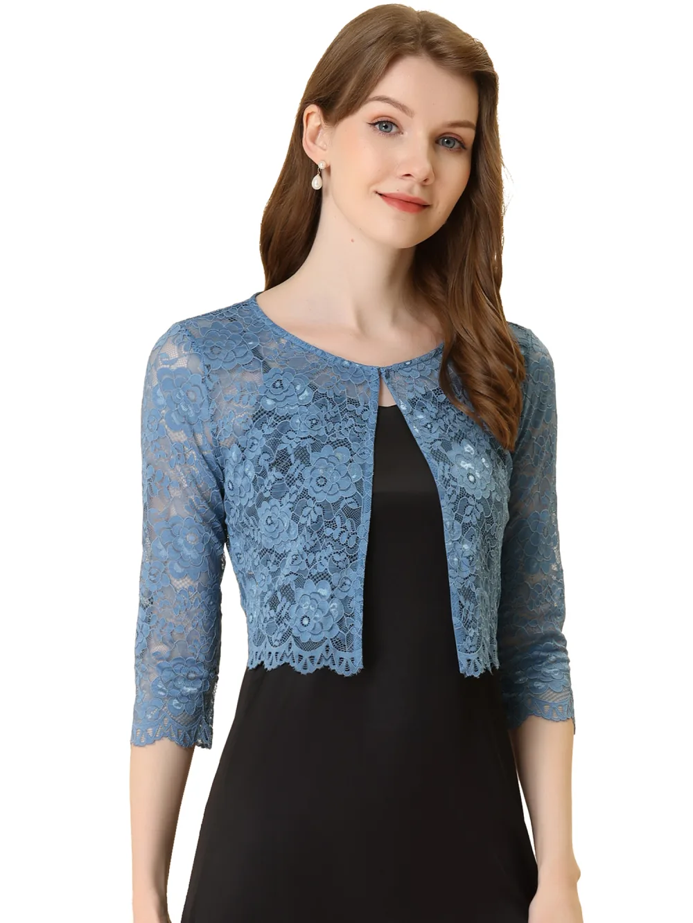 Allegra K- Crop Cardigan Sheer Floral Lace Shrug Top