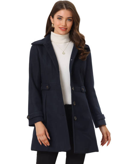 Allegra K- Classic Single Breasted Outwear Overcoat with Pockets