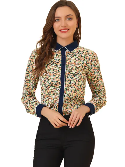 Allegra K- Floral Button up Contrast Color Shirt