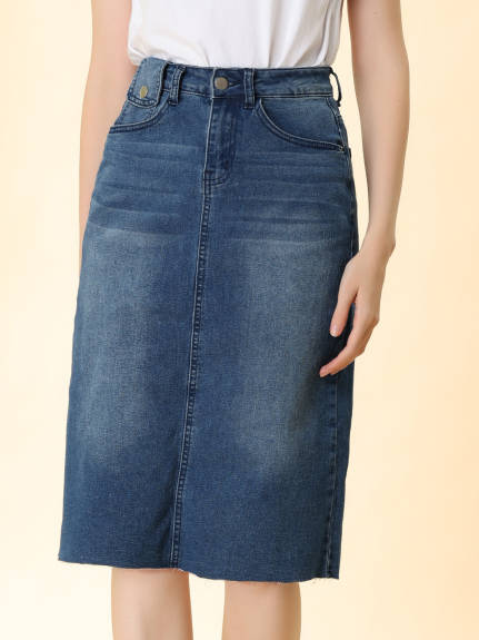 Allegra K- High Waist Back Slit Stretch Denim Skirt