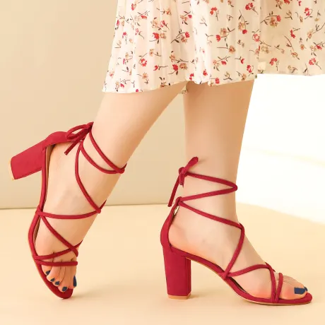 Allegra K- Lace Up Heels Strappy Chunky Heel Sandals