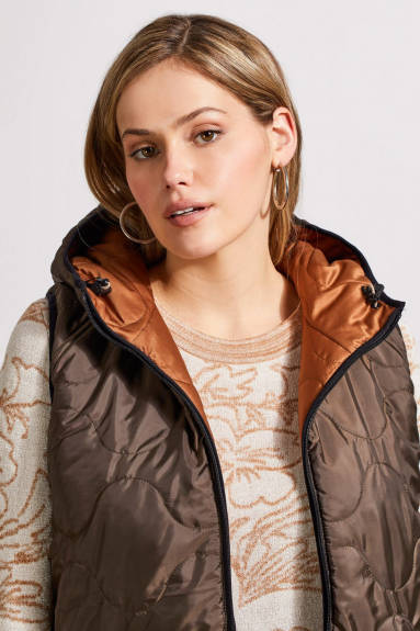 Tribal - Reversible Hooded Puffer Vest with Hi-Low Hem