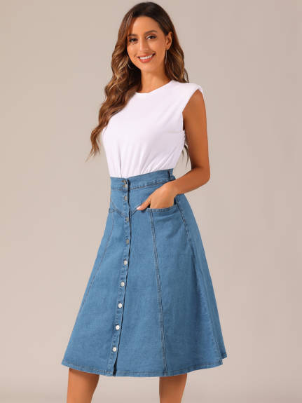 Allegra K- Buttons High Waist A-Line Midi Skirt