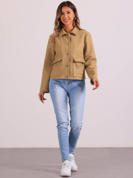 Allegra K - Winter Button Down Cropped Coat