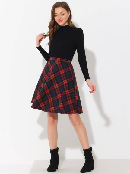 Allegra K - Plaid Tartan Knee Length A-Line Skirt