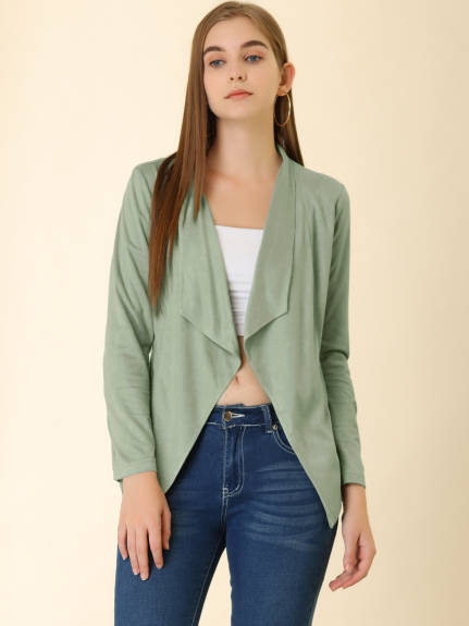 Allegra K- Zipper Cuffs Draped Front Faux Suede Jacket