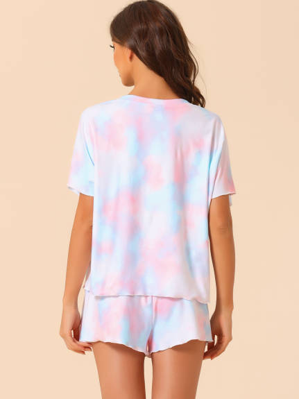 cheibear - Tie Dye Short Sleeves with Shorts Sleepwear Set