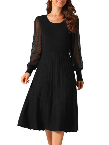 INSPIRE CHIC - Mesh Puff Sleeve Ribbed Knit Dress