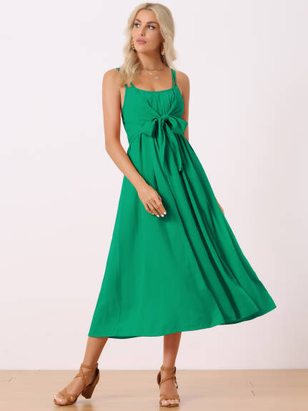 Allegra K- Sleeveless Spaghetti Strap Tied Waist Dress