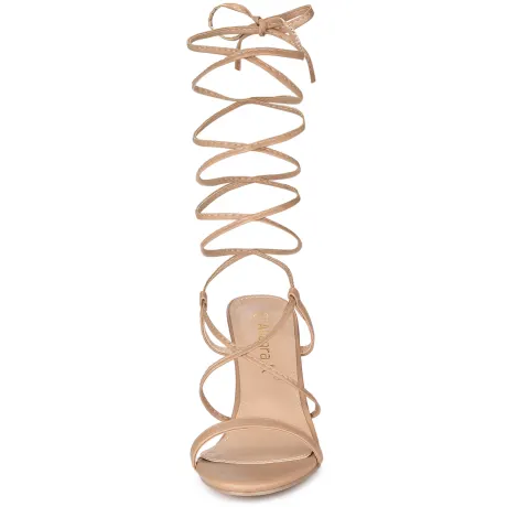 Allegra K- One Strap Lace Up Chunky Heels Sandals