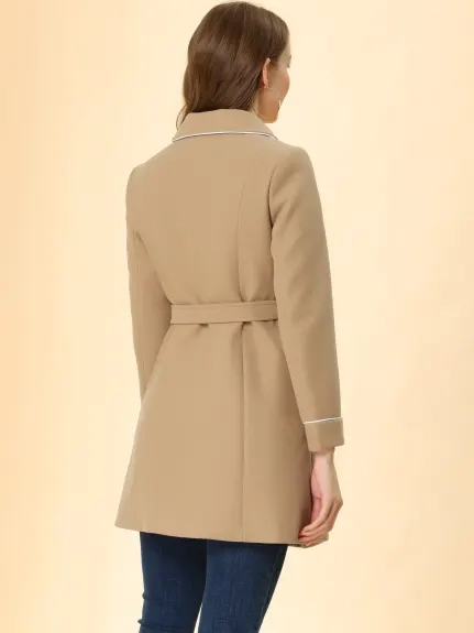 Allegra K- Elegant Lapel Collar Long Trench Coat