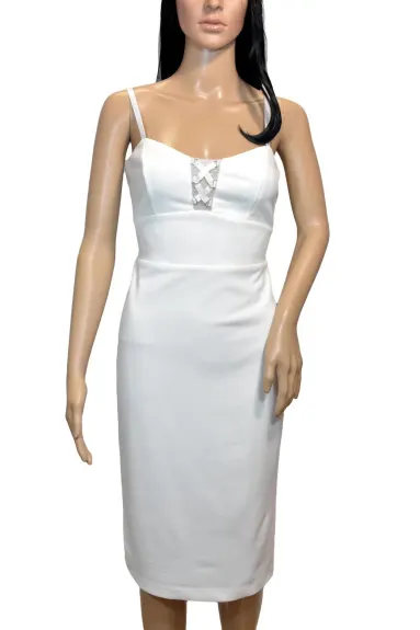 bebe Bebe Women Illusions Bodycon Fit Spaghetti Strap Pencil Sheath Dress Ivory White