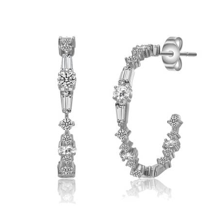 Genevive Sterling Silver with Clear Cubic Zirconia C-Hoop Earrings