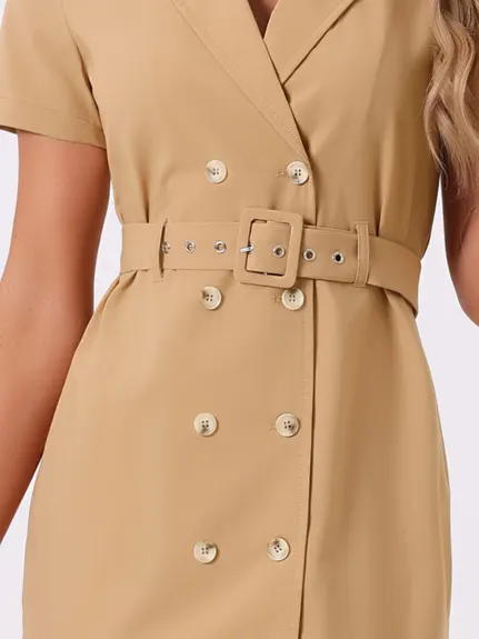 Allegra K- Short Sleeve Double Breasted Belted Blazer Dress