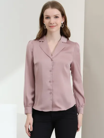 Allegra K- Elegant Long Sleeve Satin Shirt