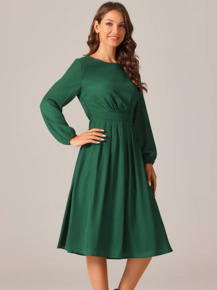 INSPIRE CHIC - Long Sleeve Pleated Midi Dress