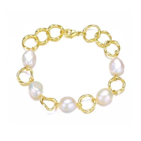 Genevive Sterling Silver Genuine Freshwater Pearl Chain Bracelet