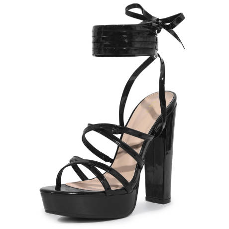 Allegra K- Platform Block Heel Lace up Heels Sandals