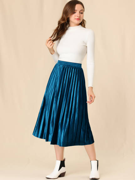 Allegra K - Elastic Waist Midi Accordion Pleated Skirt