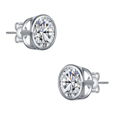 Stella Valentino Sterling Silver with 2.40ctw Round Lab Created Moissanite Modern Bezel Stud Earrings