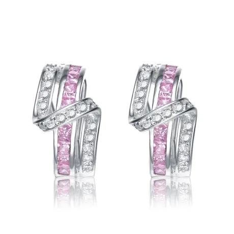 Genevive Boucles d'oreilles demi-créoles en argent sterling plaqué or blanc avec zircones cubiques colorées en forme de zig-zag avec fermoir Omega