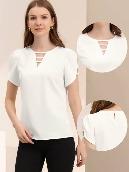 Allegra K- Choker V Cut-Out Split-Neck Blouse