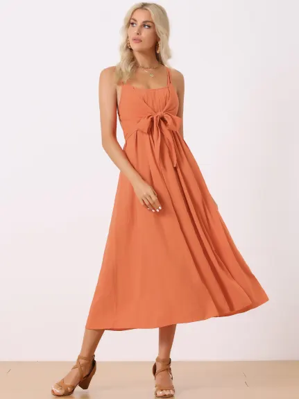 Allegra K- Sleeveless Spaghetti Strap Tied Waist Dress