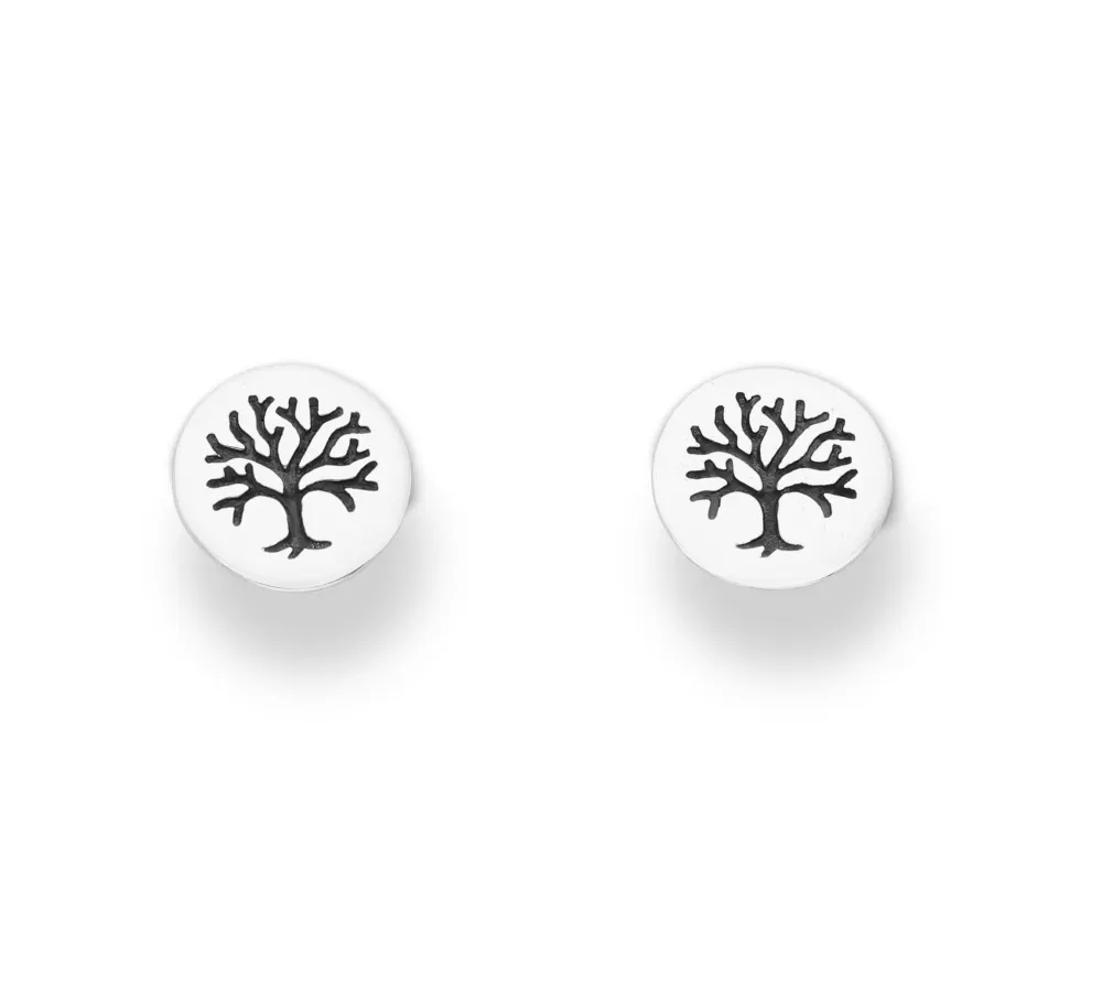 Ag Sterling - Boucles d'oreilles en argent sterling avec arbre circulaire