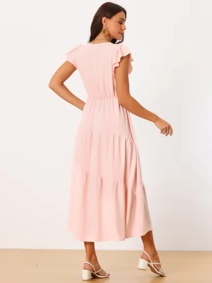 Seta T - Flutter Sleeve Summer Tiered Maxi Dress
