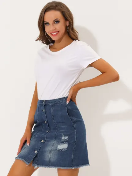 Allegra K- High Waist A-Line Casual Denim Skirt