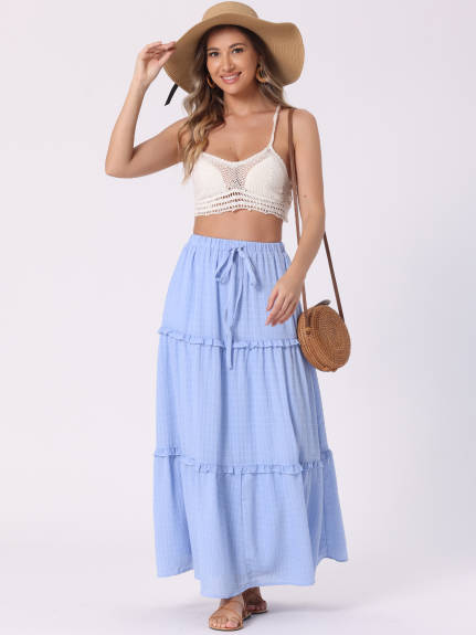 Allegra K - High Waist Tiered Boho Maxi Skirt