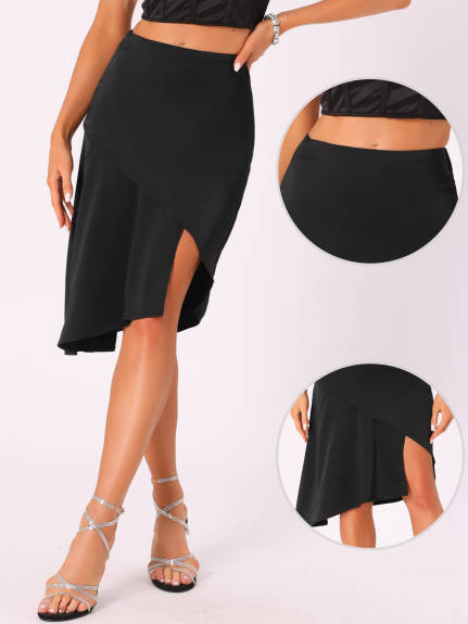 Allegra K- Ruffle Wrap Asymmetric A-Line Skirt