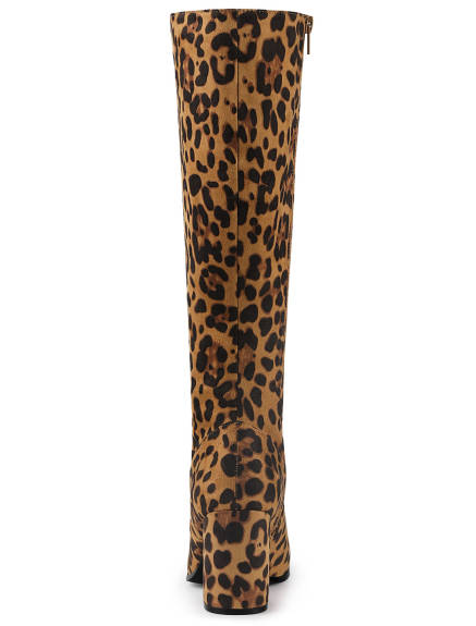 Allegra K- Side Zipper Chunky Heel Knee High Boots