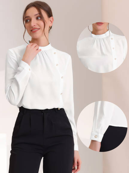 Allegra K - Elegant Stand Collar Button Decor Shirts