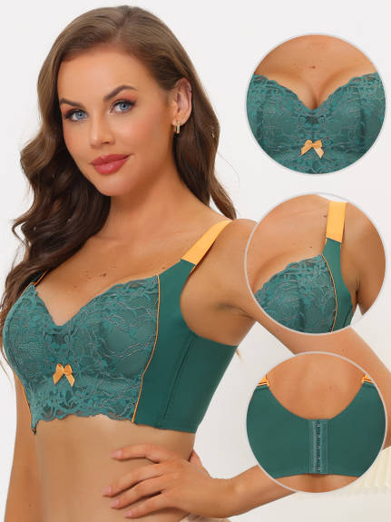 Allegra K- High Back Lace Push Up Bralette Pack, Dark Green