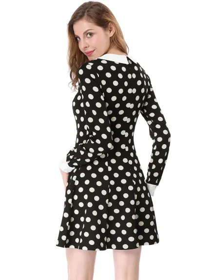 Allegra K- Peter Pan Collar Long Sleeve Above Knee A-Line Dress