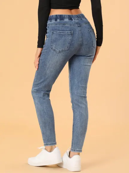 Allegra K- Skinny Jeans High Waisted Drawstring Stretch Denim